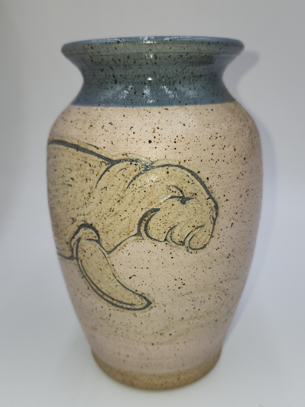 Setz STUDIO POTTERY Vase Manatee speckled glaze 6.5" beach ocean fish